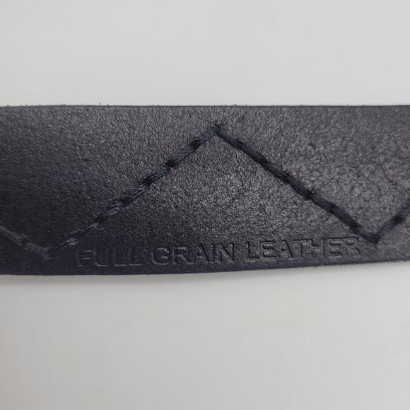 Black Leather Belt XL Oval Buckle Zig Zag Stitch Rustic Utility Utilitarian Boho main image 7